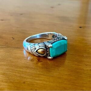 John Hardy JAI Sterling Silver 14k Yellow Gold Turquoise Ring size 8